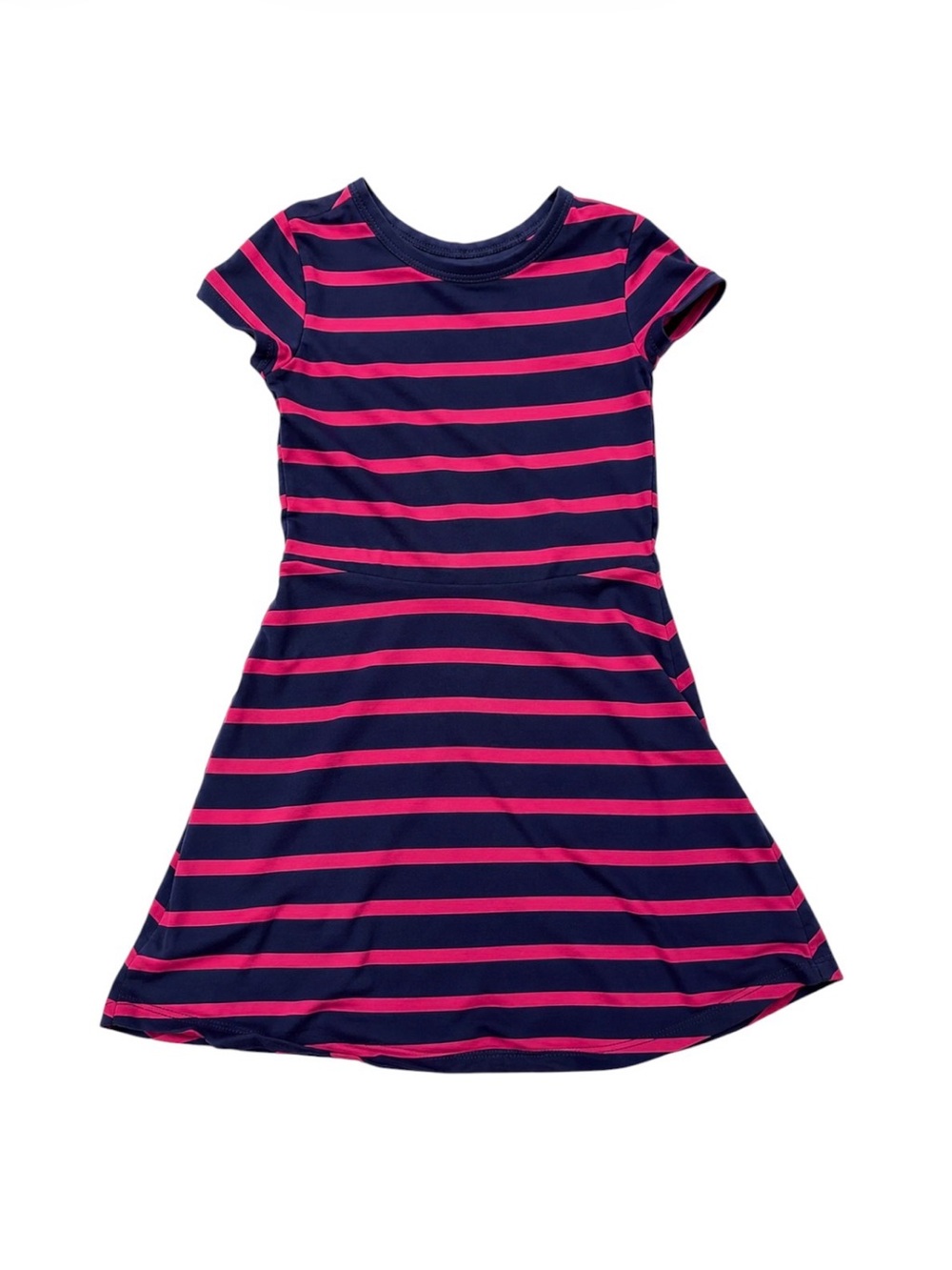 Gap Kids Girls Striped Fit & Flare Dress Size Medium 8-9 Navy Pink Cotton